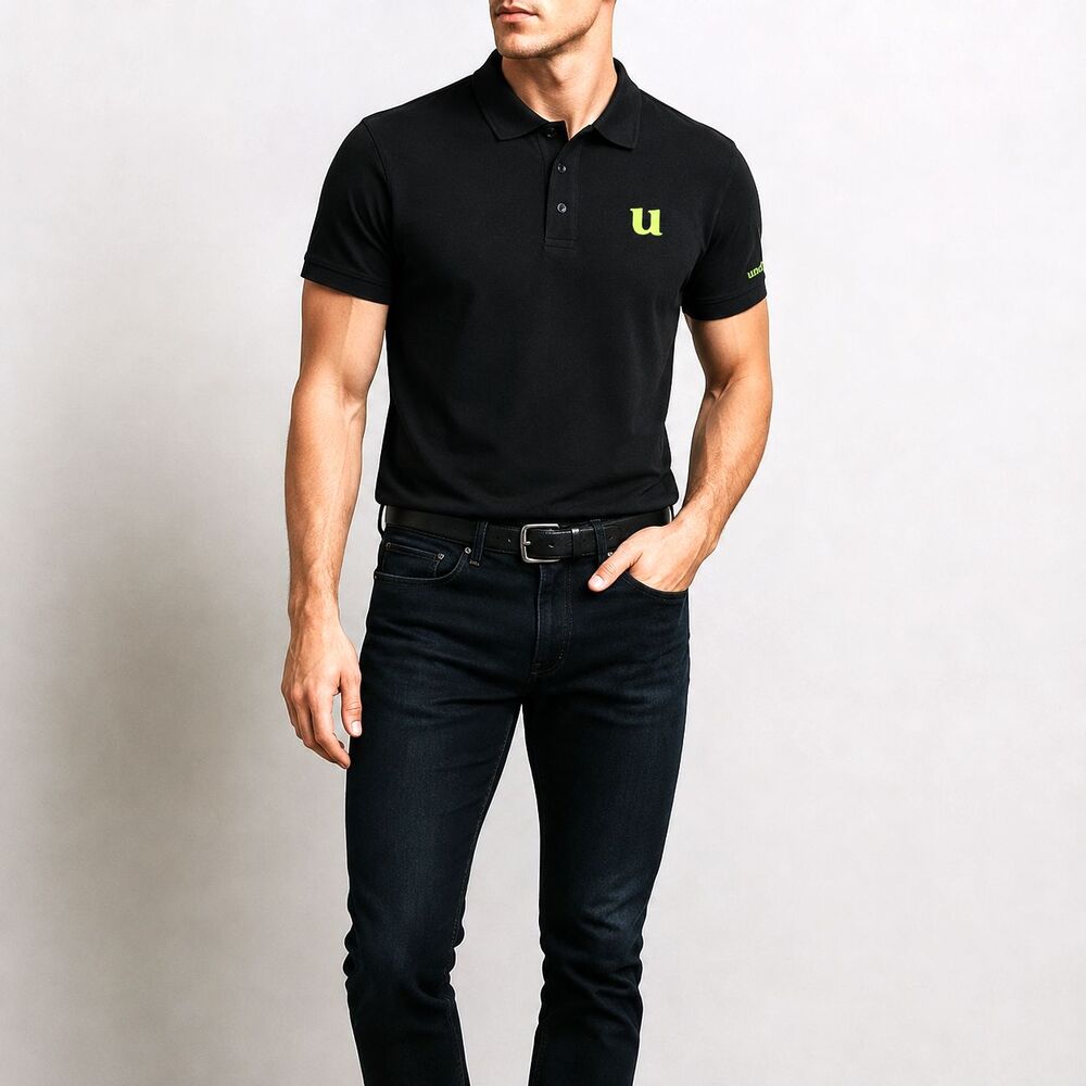 Devon & Jones Men's Polo Sport Shirt Stretch Short Sleeve Black Sz M